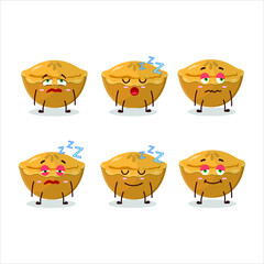 Cartoon character of pie cake with sleepy expression. Vector illustration