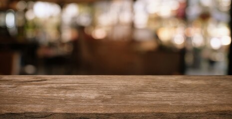 Empty wooden table in front of abstract blurred background of coffee shop . can be used for display...