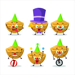 Cartoon character of pie cake with various circus shows. Vector illustration