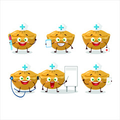 Doctor profession emoticon with pie cake cartoon character. Vector illustration