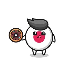 illustration of an japan flag badge character eating a doughnut