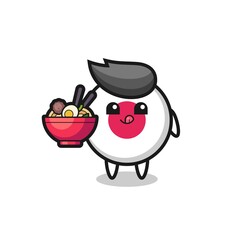 cute japan flag badge character eating noodles