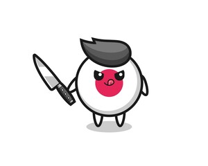 cute japan flag badge mascot as a psychopath holding a knife