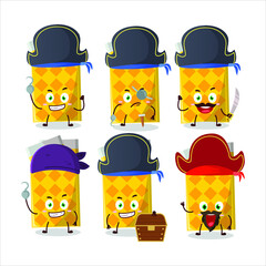 Cartoon character of yellow bubble gum with various pirates  emoticons. Vector illustration