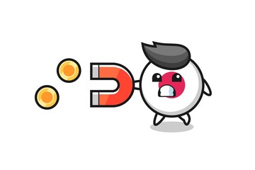 the character of japan flag badge hold a magnet to catch the gold coins
