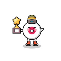 Fototapeta premium japan flag badge cartoon as an ice skating player hold winner trophy