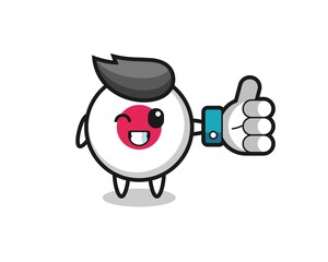 cute japan flag badge with social media thumbs up symbol
