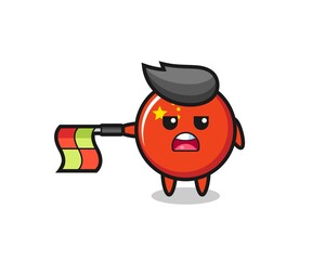 Obraz premium china flag badge character as line judge hold the flag straight horizontally