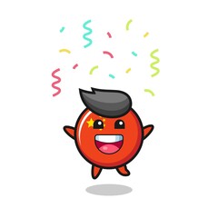 happy china flag badge mascot jumping for congratulation with colour confetti