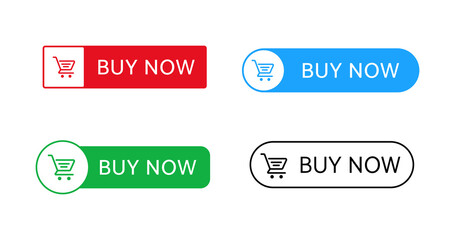 Set of Flat Buy Now Buttons. Online Store Sale sign. Basket linear Icon.