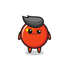 the mascot of the china flag badge with sceptical face
