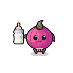 baby onion cartoon character with milk bottle