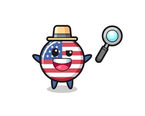 Fototapeta premium illustration of the united states flag badge mascot as a detective who manages to solve a case