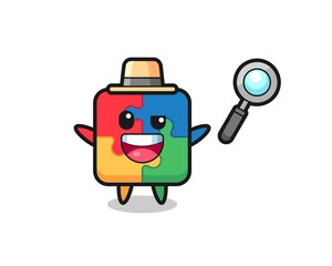 illustration of the puzzle mascot as a detective who manages to solve a case