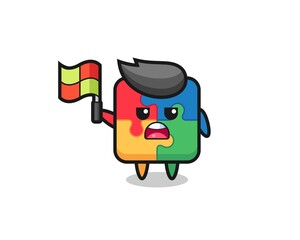 puzzle character as line judge putting the flag up