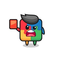 Obraz premium puzzle cute mascot as referee giving a red card