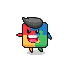 puzzle cartoon with very excited pose