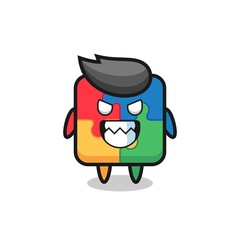 evil expression of the puzzle cute mascot character