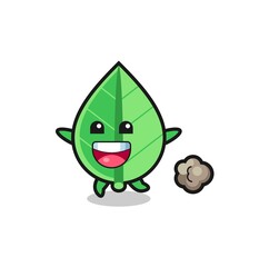the happy leaf cartoon with running pose