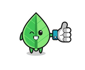 cute leaf with social media thumbs up symbol