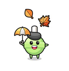 cartoon of the cute lollipop holding an umbrella in autumn
