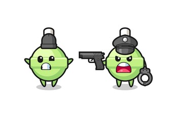 illustration of lollipop robber with hands up pose caught by police