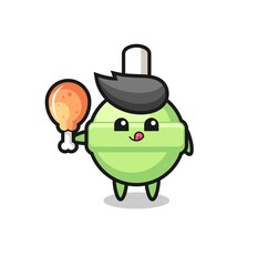 lollipop cute mascot is eating a fried chicken