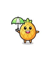 cute pineapple illustration holding an umbrella