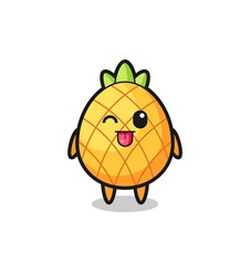 cute pineapple character in sweet expression while sticking out her tongue