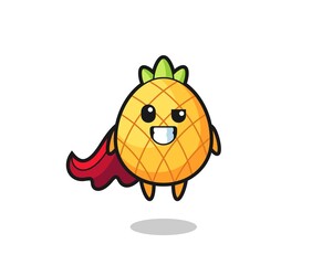 the cute pineapple character as a flying superhero