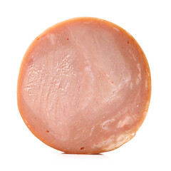 cooked boiled ham sausage on white background