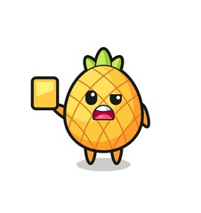 cartoon pineapple character as a football referee giving a yellow card