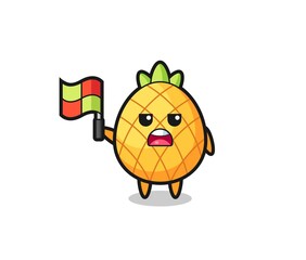 pineapple character as line judge putting the flag up