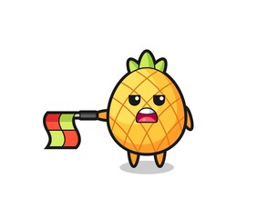 pineapple character as line judge hold the flag straight horizontally