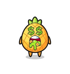 pineapple character with an expression of crazy about money