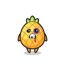 injured pineapple character with a bruised face