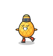 pineapple cartoon as an ice skating player doing perform