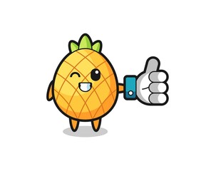 Obraz premium cute pineapple with social media thumbs up symbol