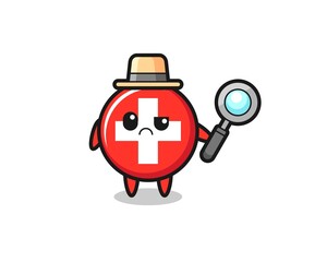 the mascot of cute switzerland flag badge as a detective