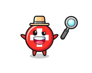 Fototapeta na wymiar illustration of the switzerland flag badge mascot as a detective who manages to solve a case