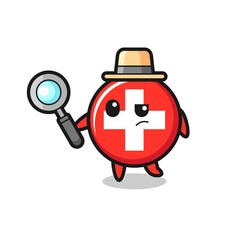 switzerland flag badge detective character is analyzing a case