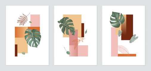 Botany poster template design, various leaves with geometric shapes