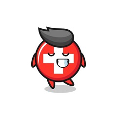 switzerland flag badge cartoon illustration with a shy expression