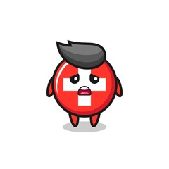 Fototapeta premium disappointed expression of the switzerland flag badge cartoon
