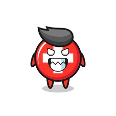 evil expression of the switzerland flag badge cute mascot character