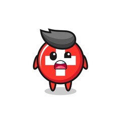the shocked face of the cute switzerland flag badge mascot