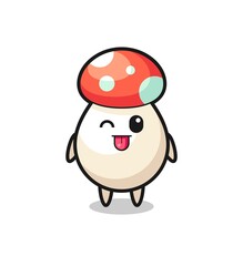 cute mushroom character in sweet expression while sticking out her tongue