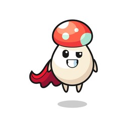 the cute mushroom character as a flying superhero