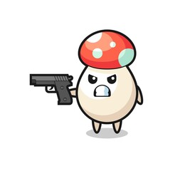Fototapeta premium the cute mushroom character shoot with a gun