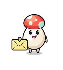 cartoon illustration of mushroom holding a yellow letter